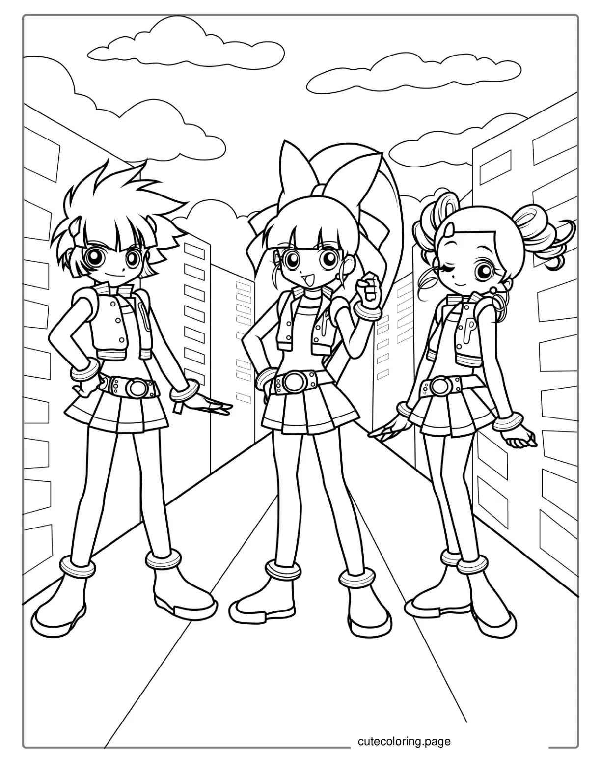 Kawaii Themed Powerpuff Girls Coloring Page coloring page