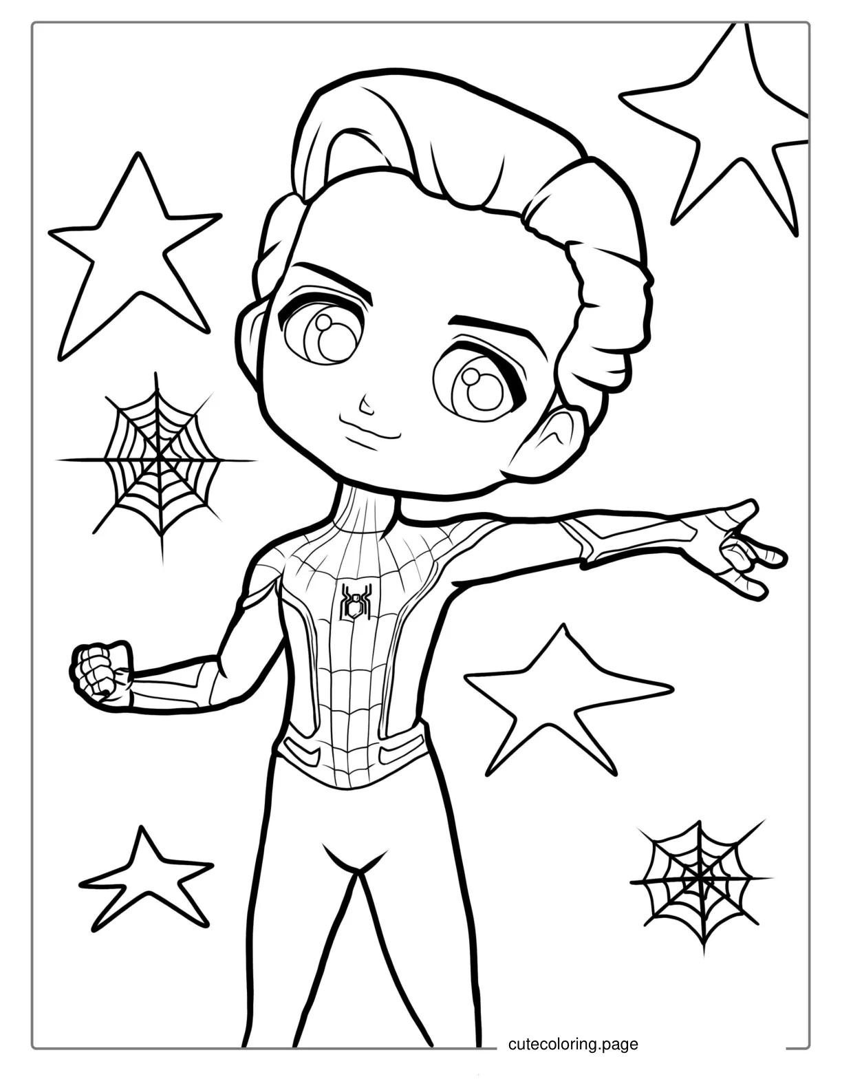 Kawaii Tom Holland Spider Man Coloring Page For Kids coloring page