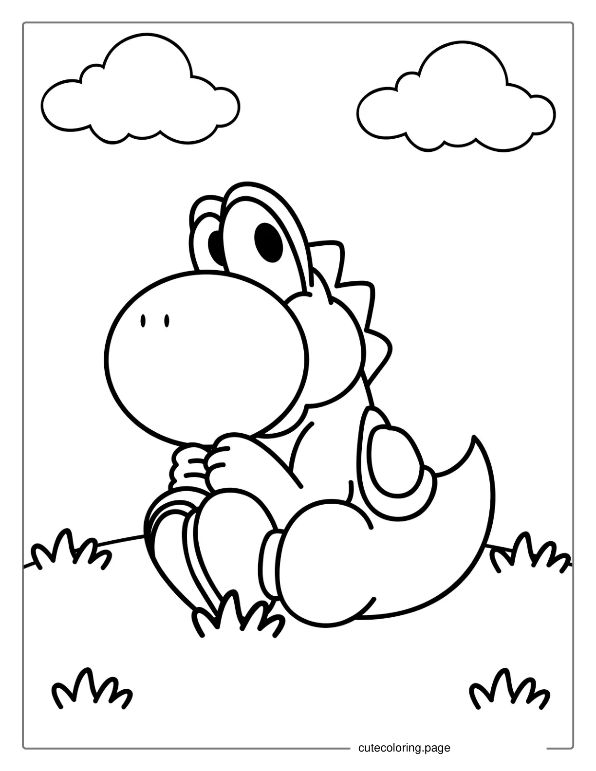 Kawaii Yoshi Sitting In Field Coloring For Kids coloring page