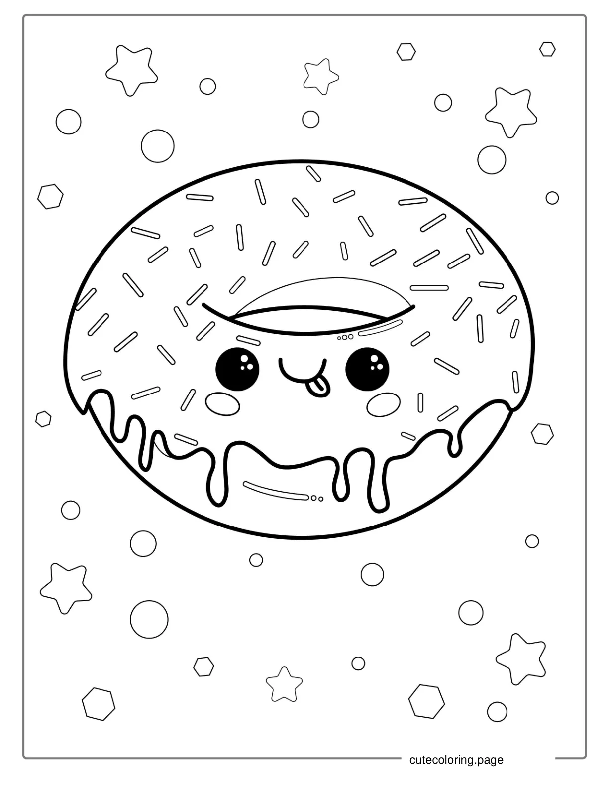 Super Cute Donut Kawaii Coloring Sheet For Kids coloring page