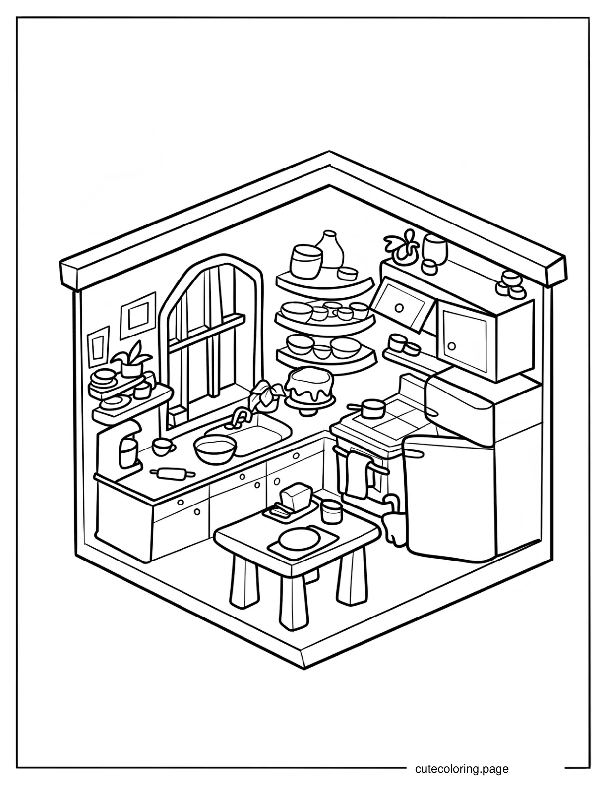 Cute Tiny Kitchen Coloring Page For Kids coloring page