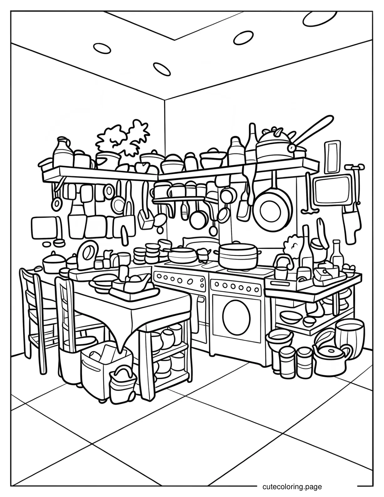 Kitchen Filled With Cooking Utensils Coloring Page coloring page