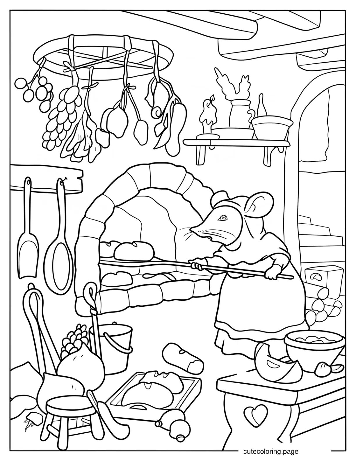 Mother Mouse Baking Bread In The Kitchen Coloring Page coloring page