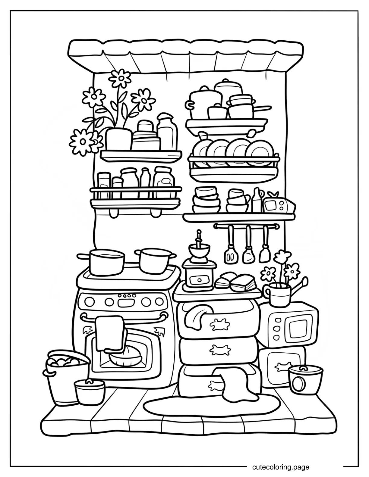 Quaint Messy Kitchen Coloring Page coloring page