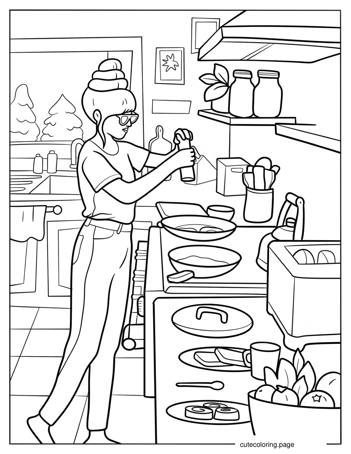 Realistic Woman Seasoning Food In A Pan Coloring Page coloring page