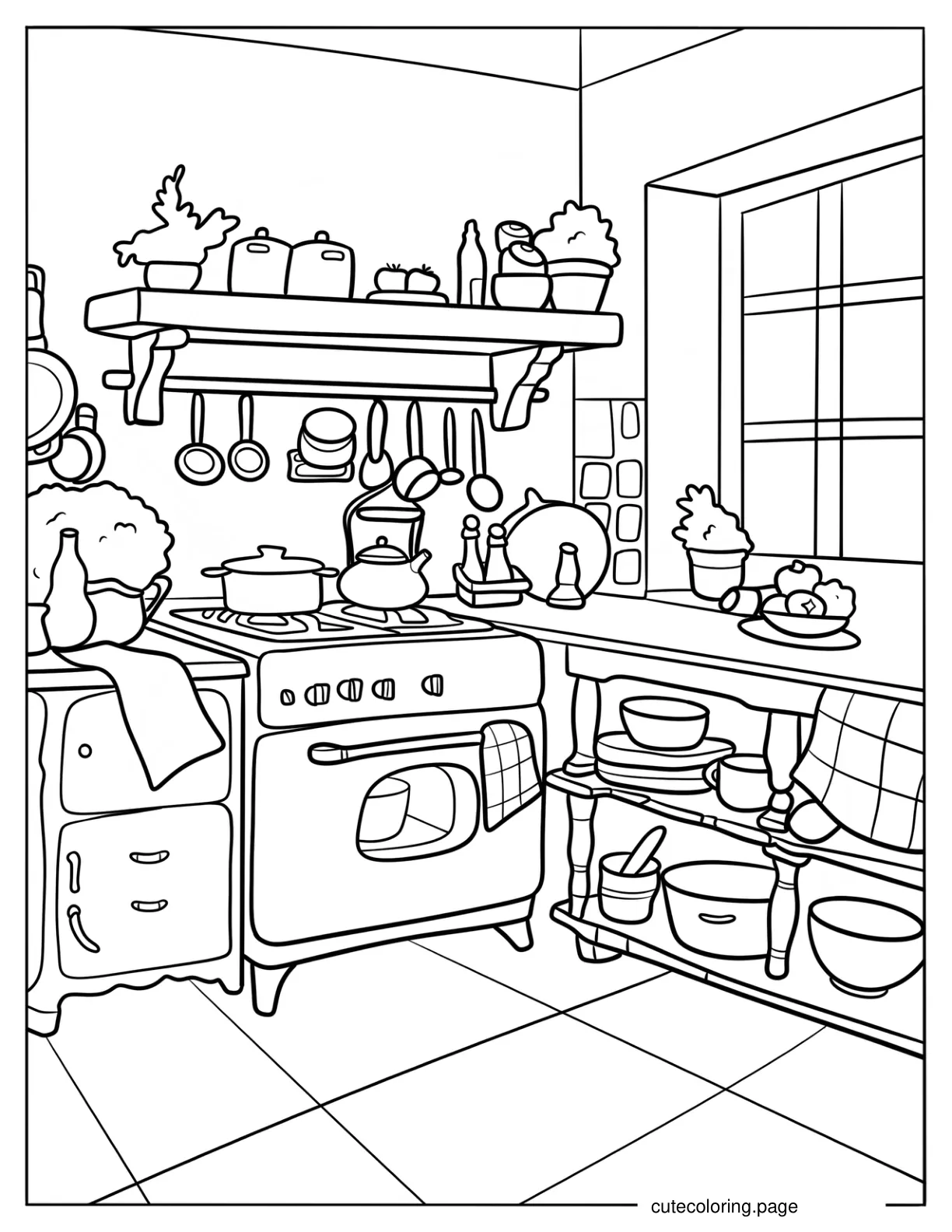 Retro Kitchen Design Coloring Sheet coloring page