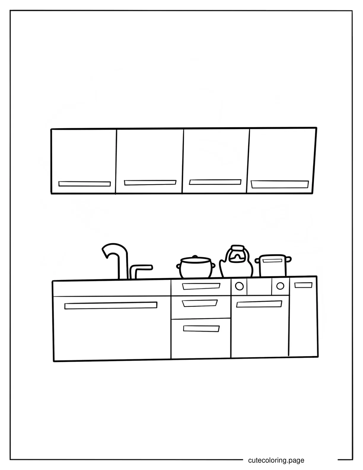 Simple Kitchen Cabinets With Stovetop Coloring Page For Kids coloring page