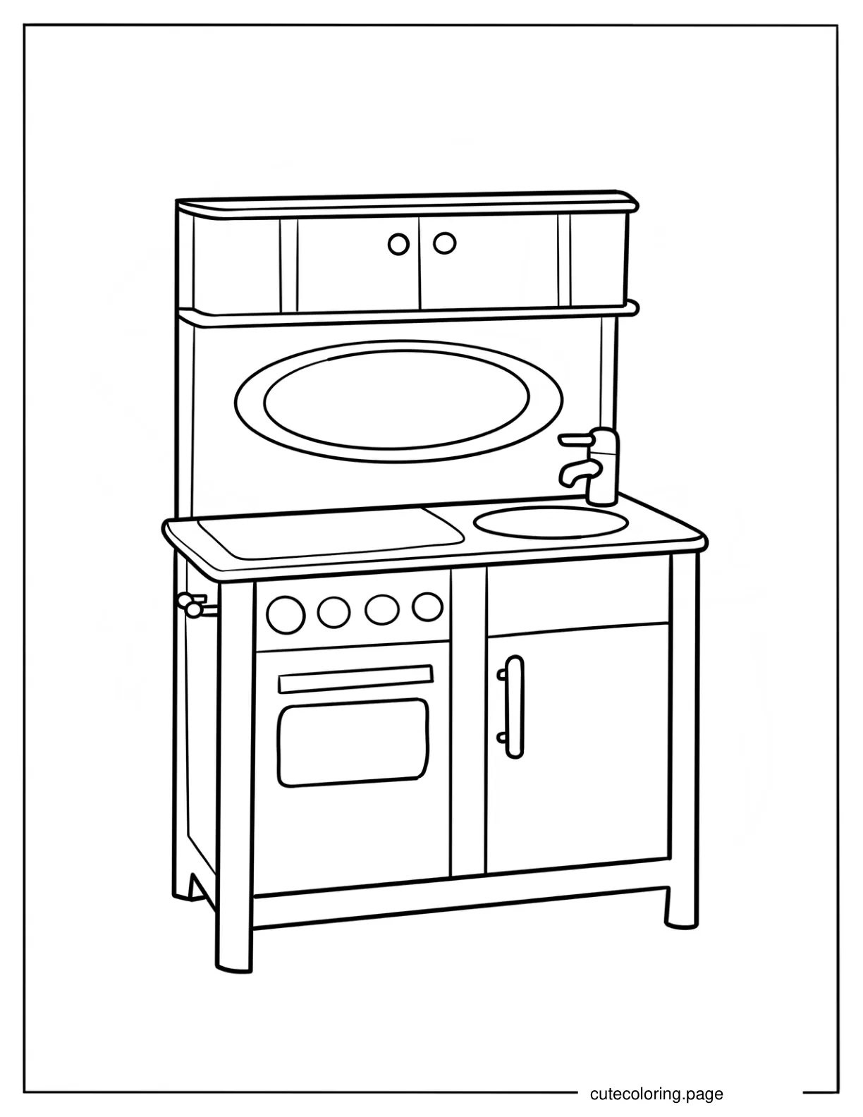 Simple Kitchen Stove With Sink Coloring Page For Preschoolers coloring page