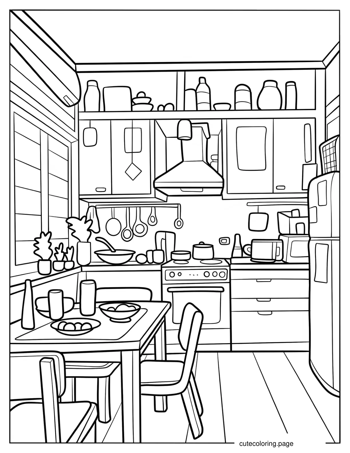 Small Modern Kitchen Coloring Page For Kids coloring page