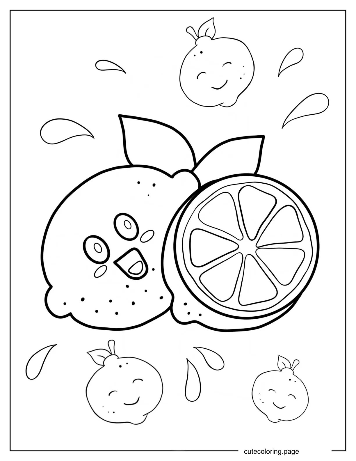 Cartoon Lemon With Happy Face Coloring Page For Kids coloring page