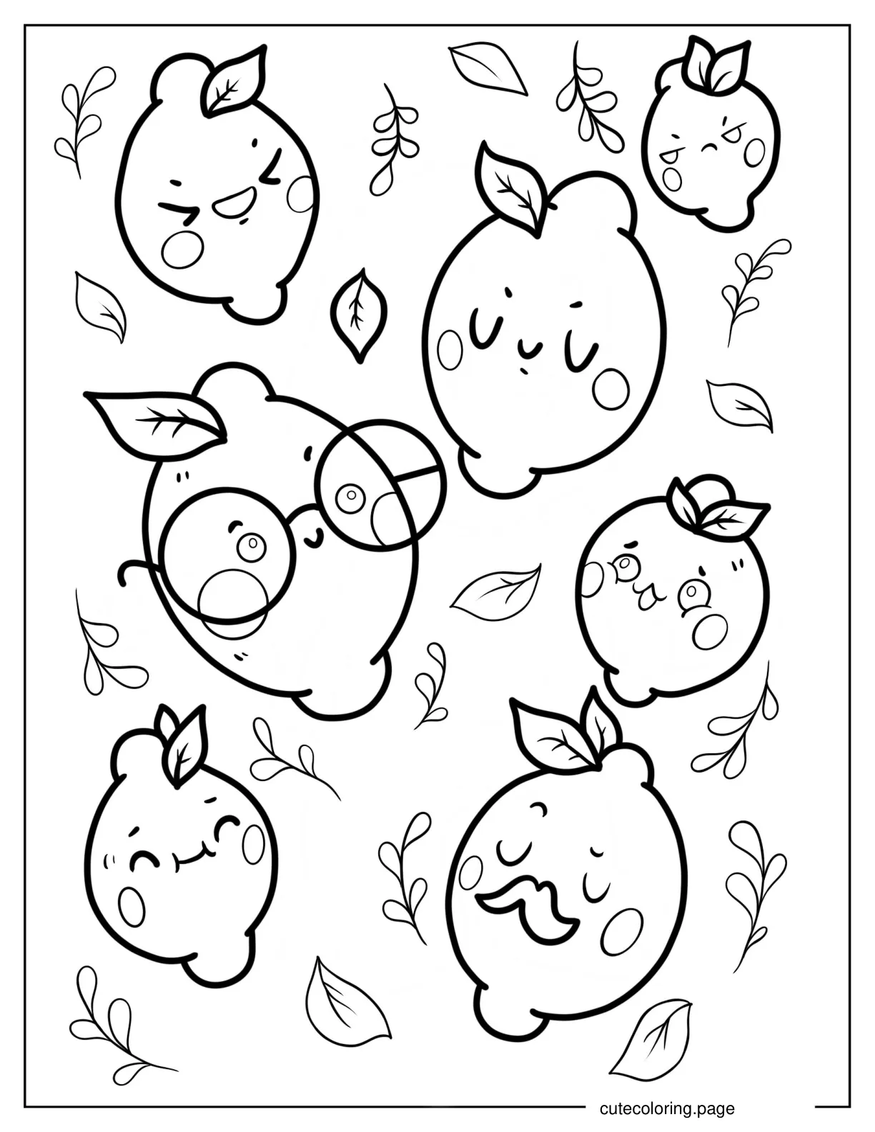 Cute Cartoon Lemons Coloring Sheet For Preschoolers coloring page