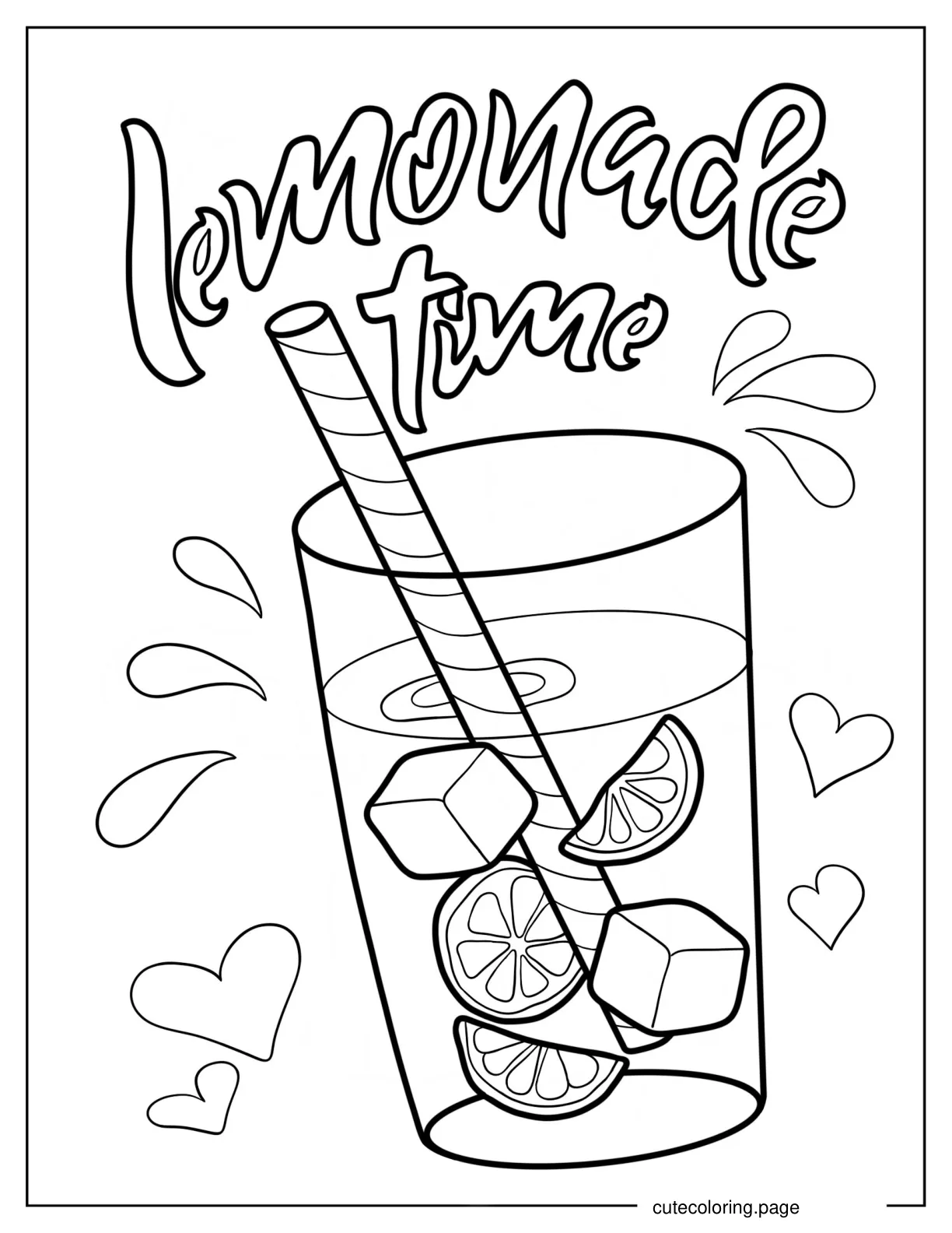 Easy Lemonade With Ice And Straw Coloring Page For Kids coloring page