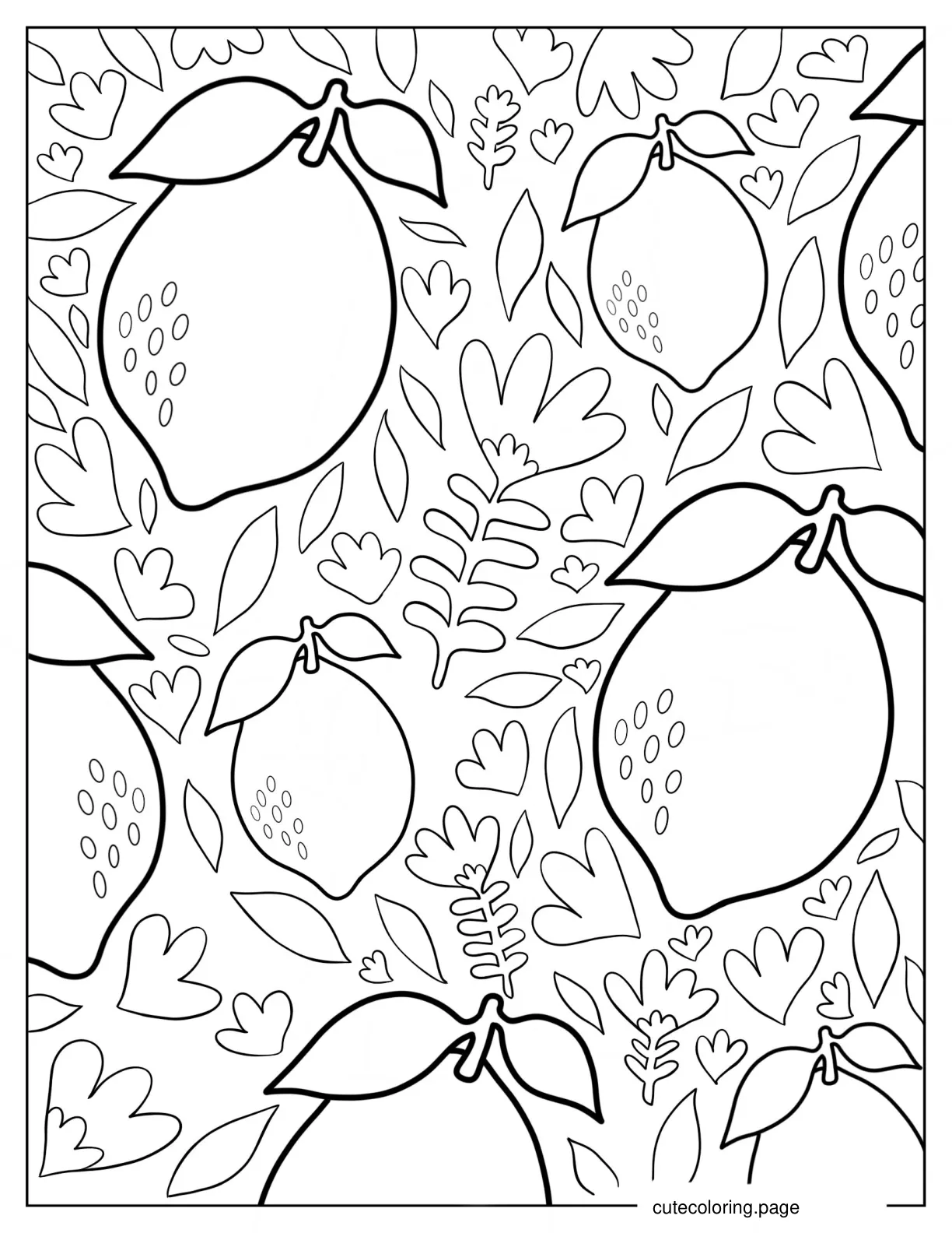 Full Page Whole Lemons With Leaves coloring page