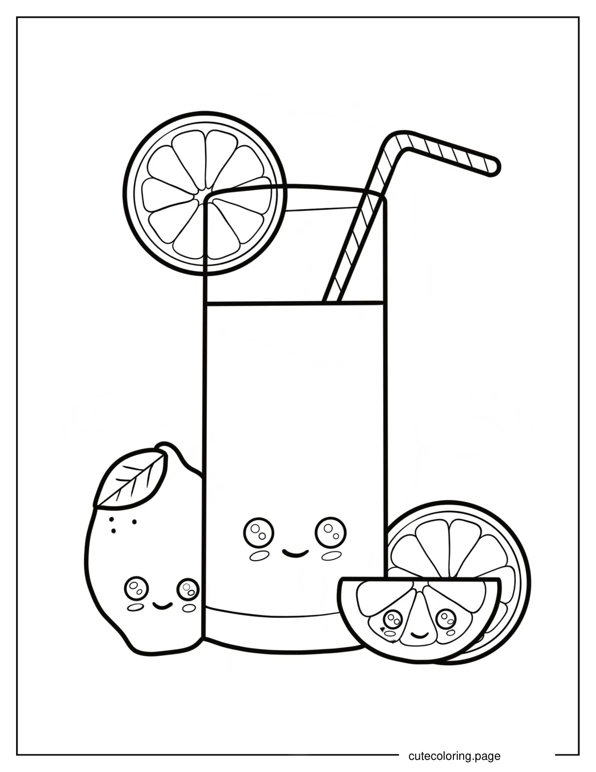 Kawaii Glass Of Lemonade With Cartoon Lemons Coloring Sheet coloring page