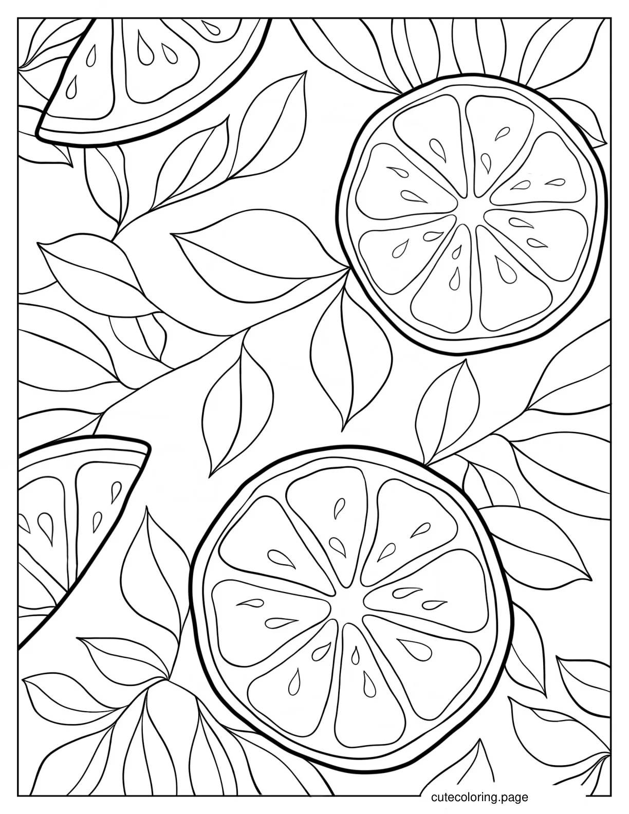 Lemon Slices And Wedges With Leaves Coloring Sheet coloring page