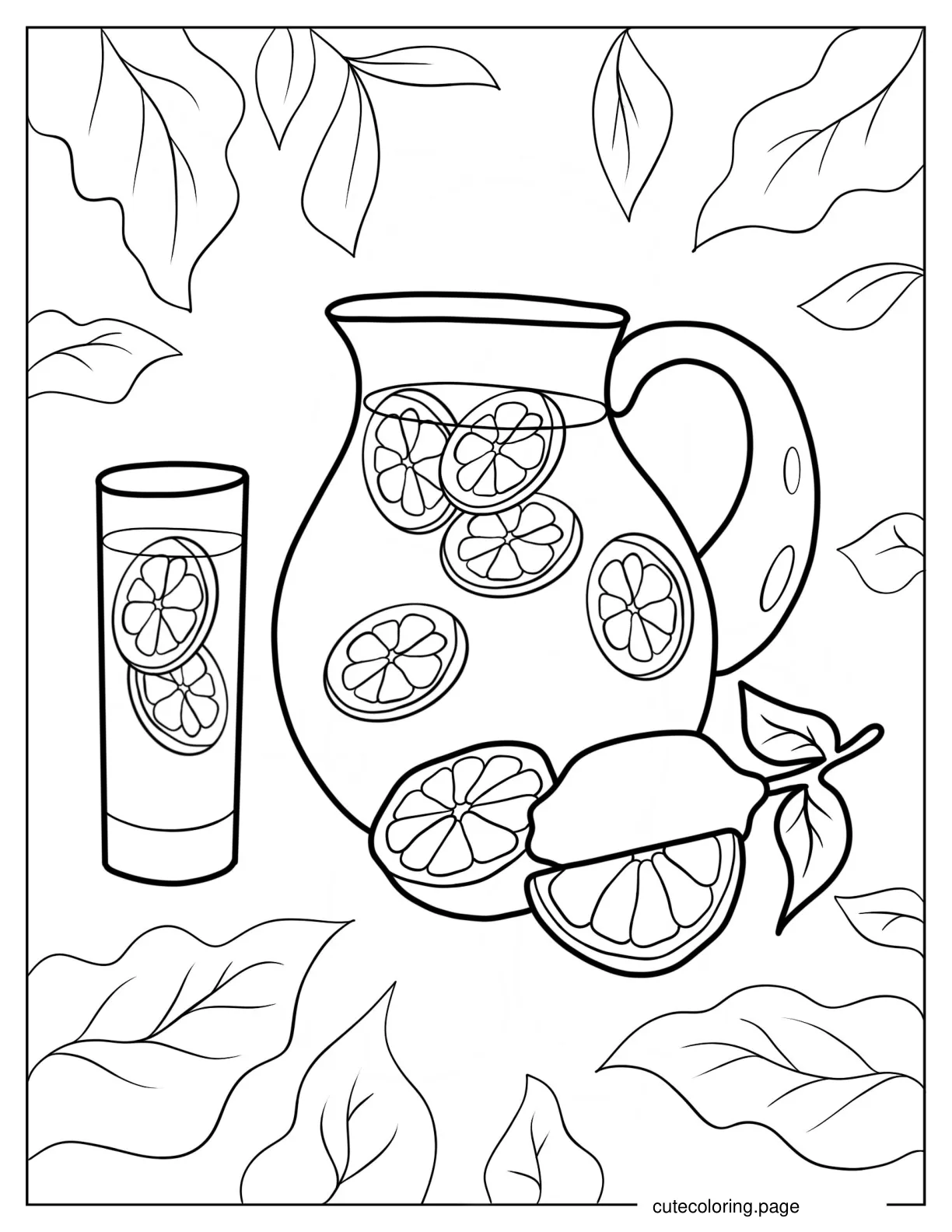 Simple Pitcher And Glass Of Lemonade Coloring Page coloring page