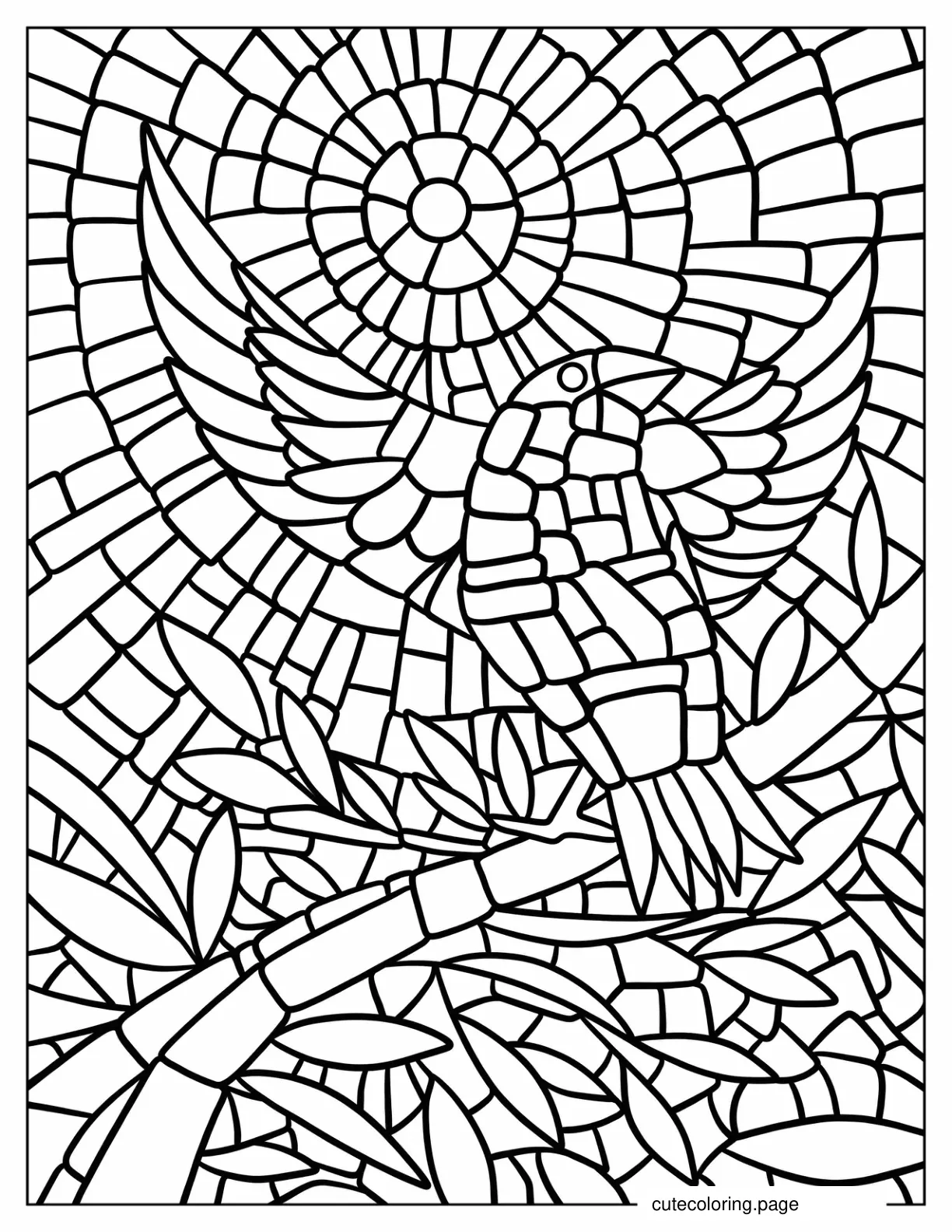 Bird Perched On a Branch Mosaic Coloring Sheet coloring page