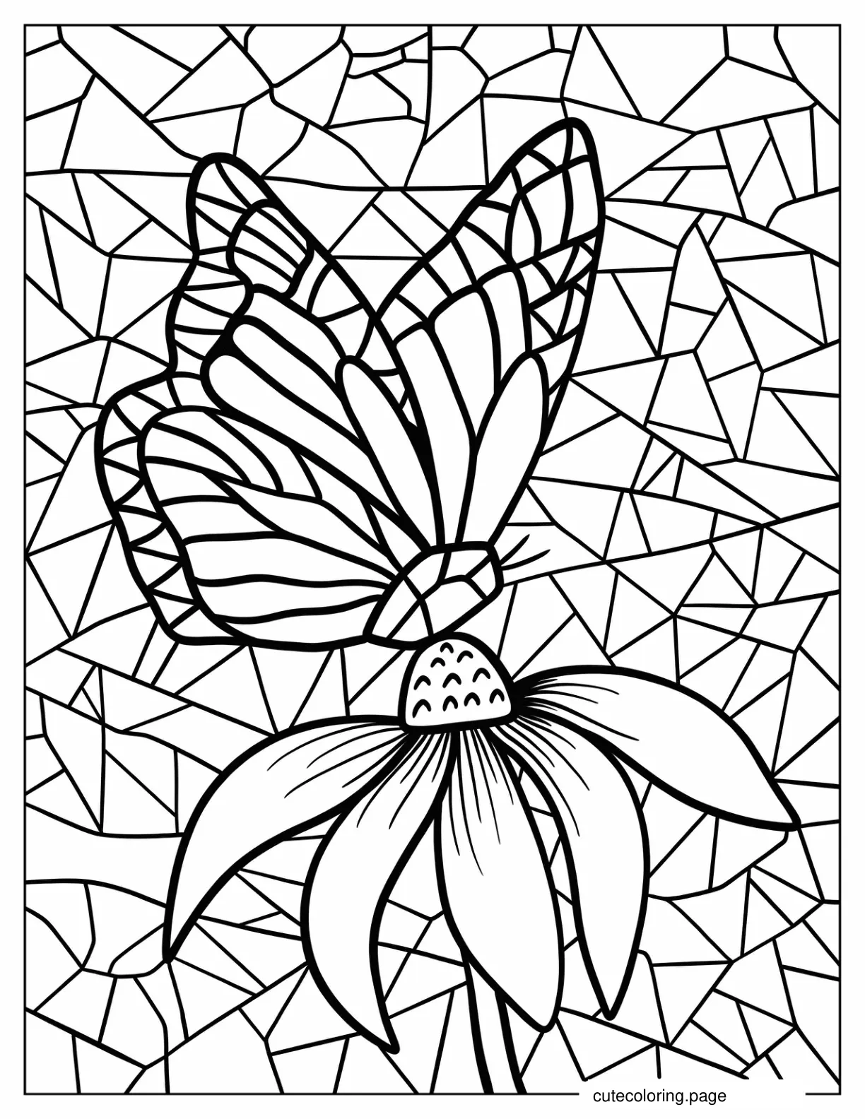 Butterfly On Flower Mosaic Coloring Sheet coloring page