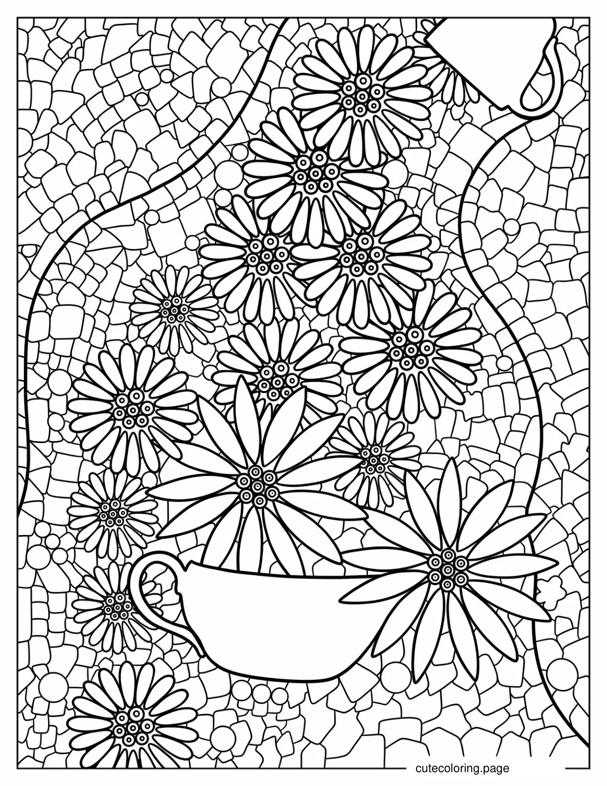 Daisies In Cups Mosaic Coloring Page coloring page