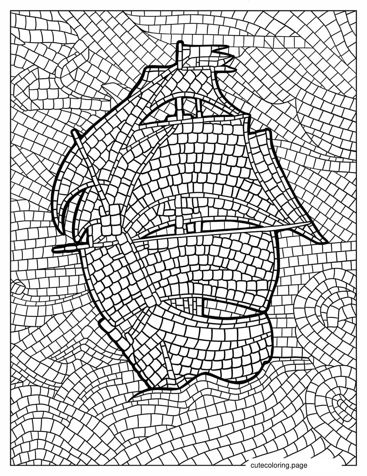 Detailed Ship In The Seas Mosaic Coloring Page coloring page