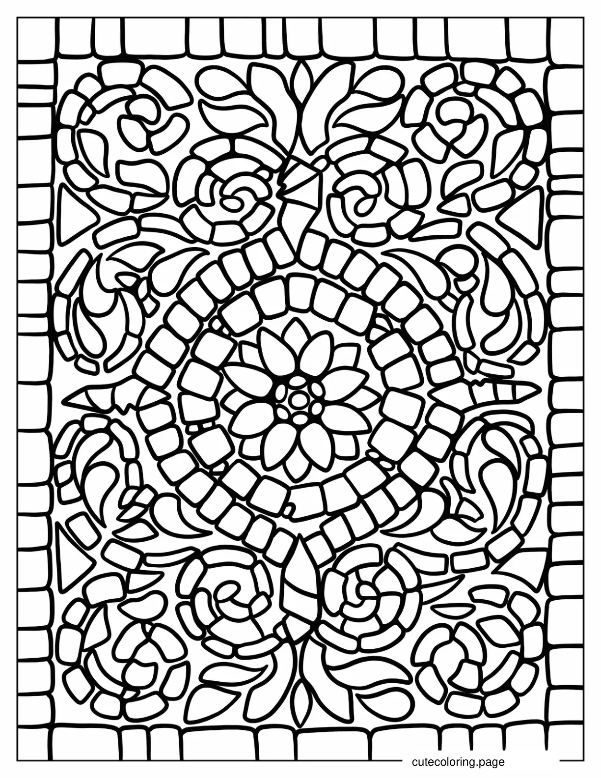 Floral Mosaic Coloring Page For Adults coloring page