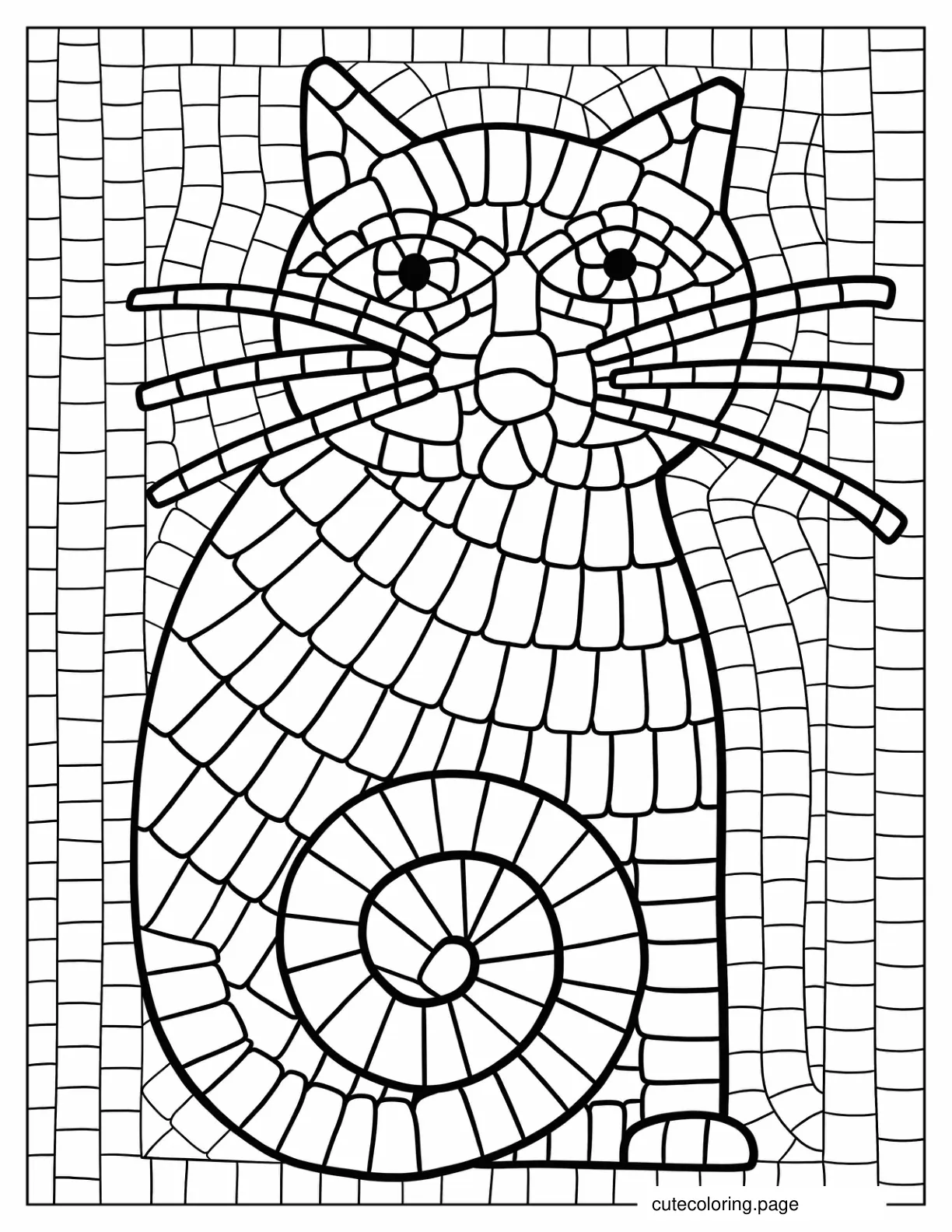 Large Cat Mosaic Coloring Page coloring page