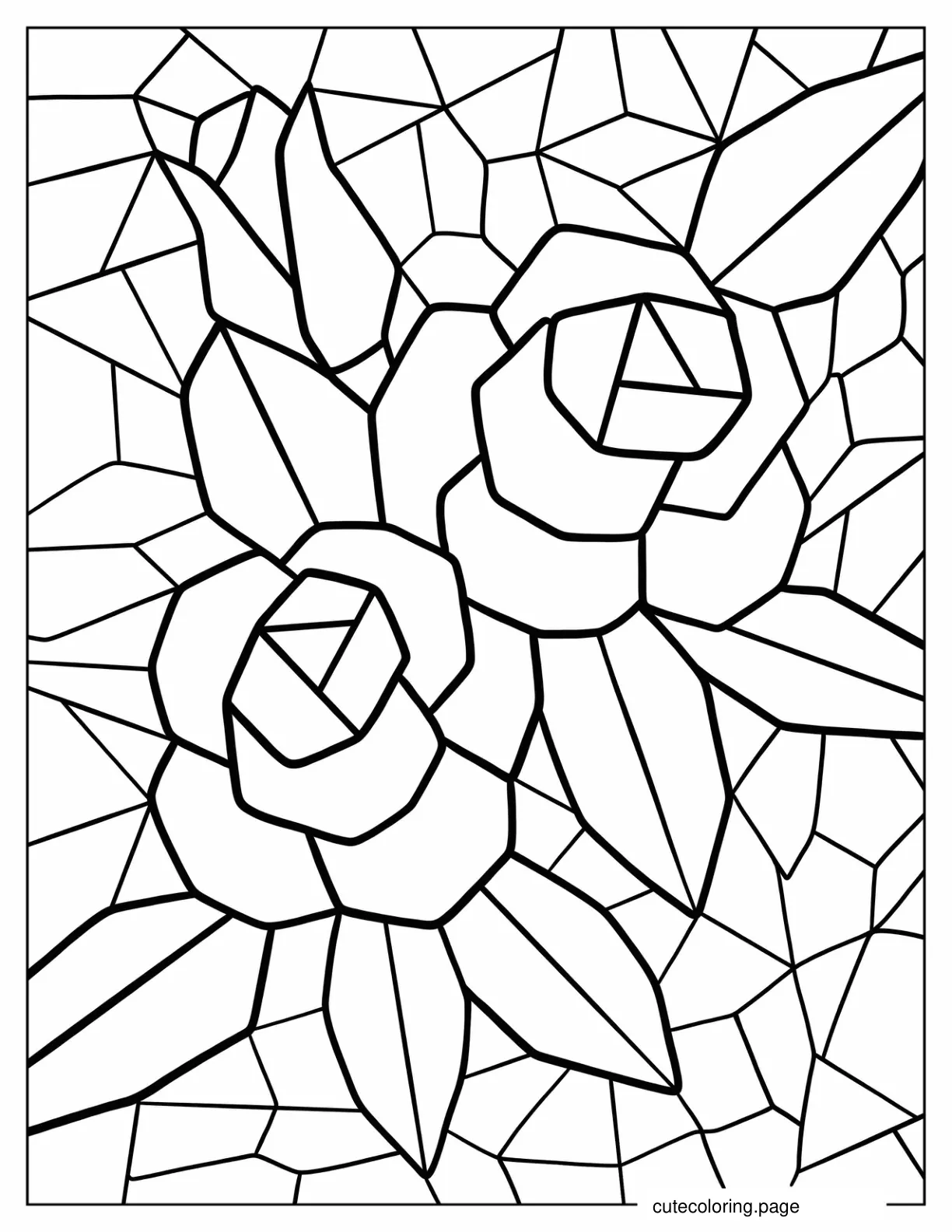 Simple Roses Mosaic Coloring Sheet For Kids coloring page