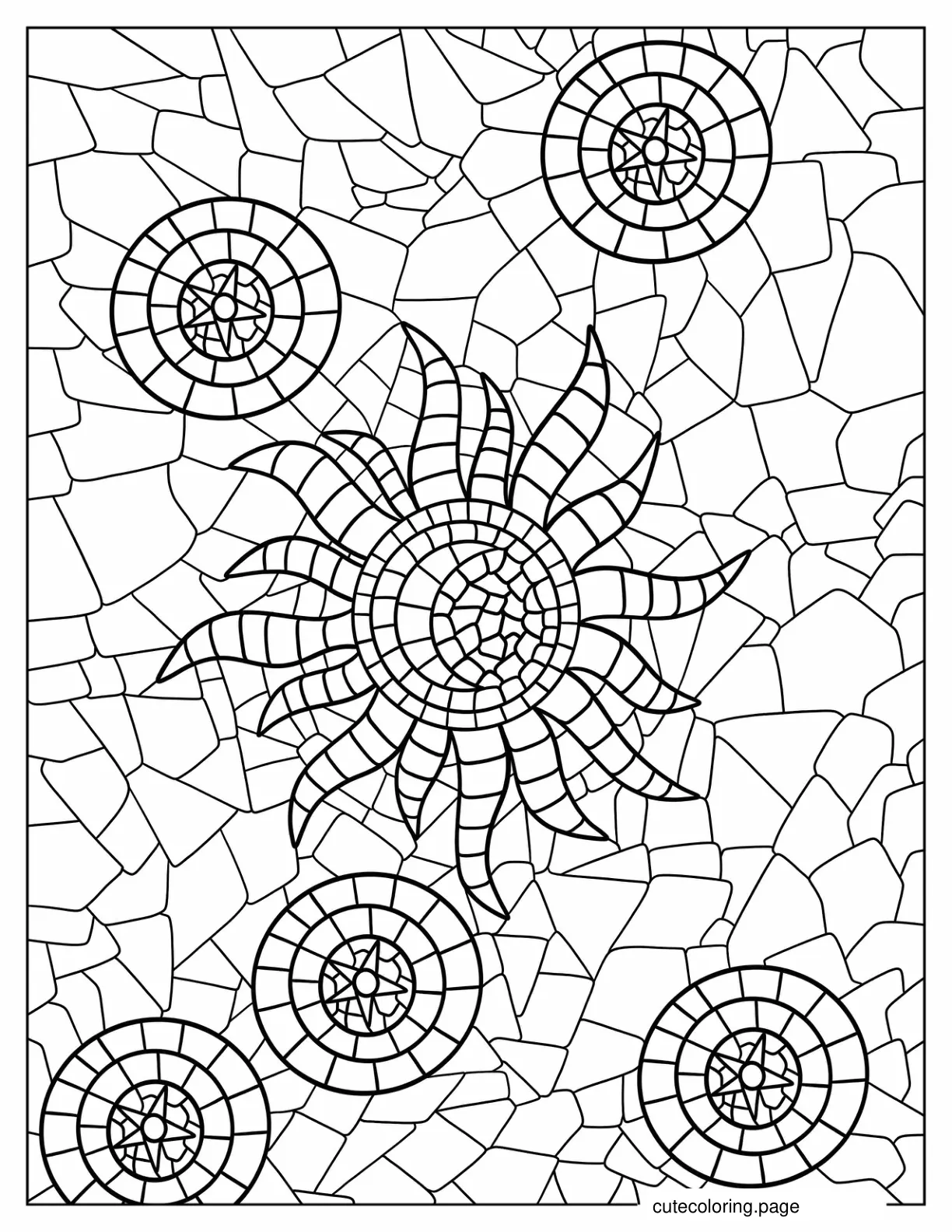 Sun Moon And Stars Mosaic Coloring Page coloring page