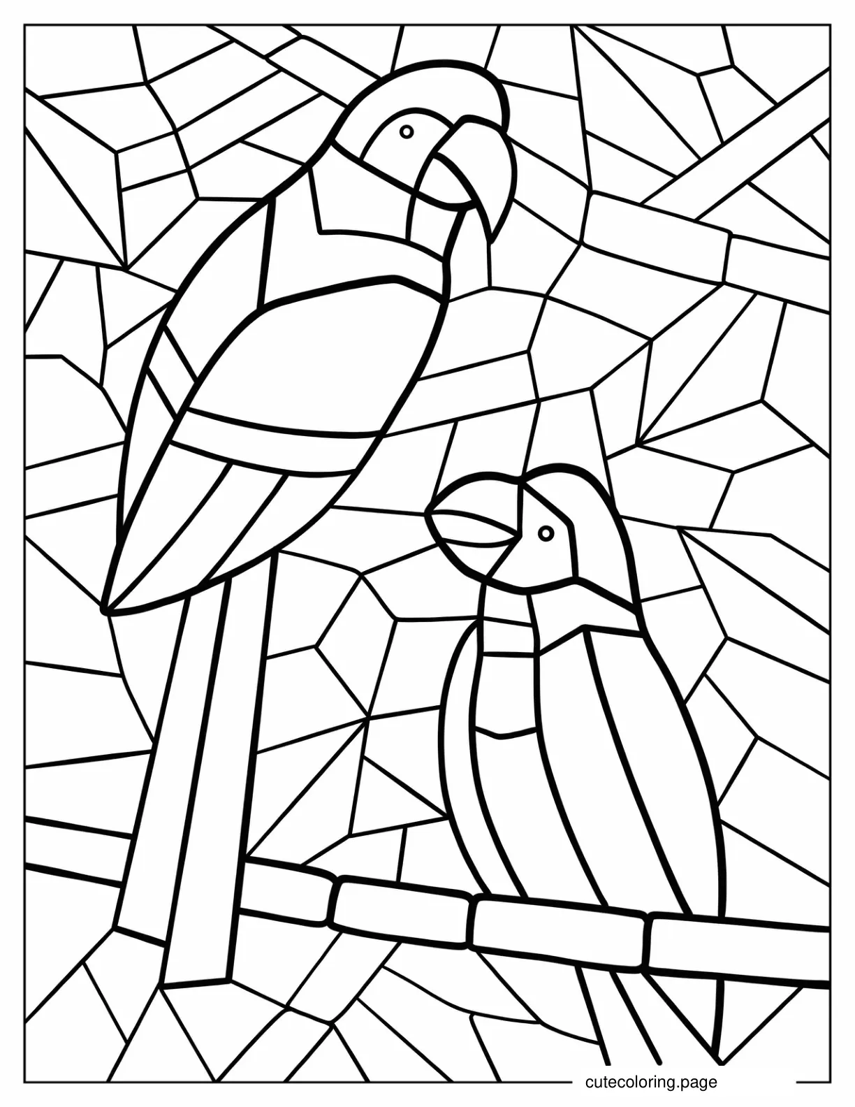 Two Parrots Mosaic Coloring Page coloring page