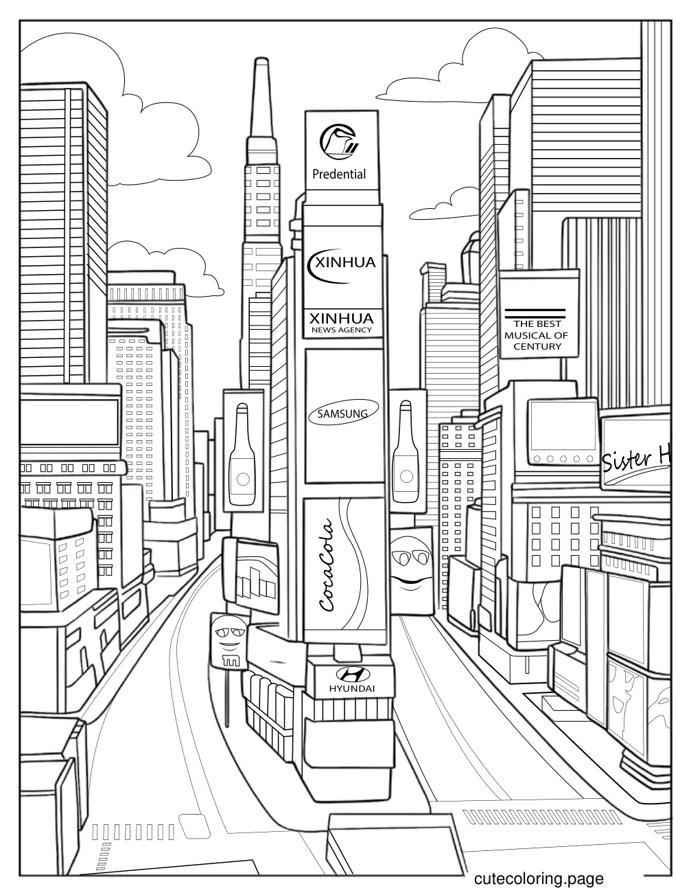 Detailed New York Times Square Coloring Sheet coloring page