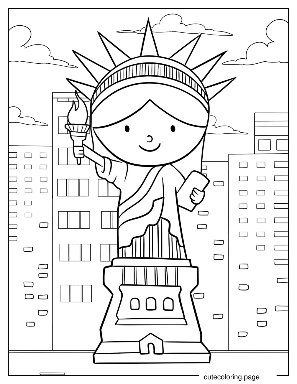 Kawaii Statue Of Liberty Coloring Page For Kids coloring page