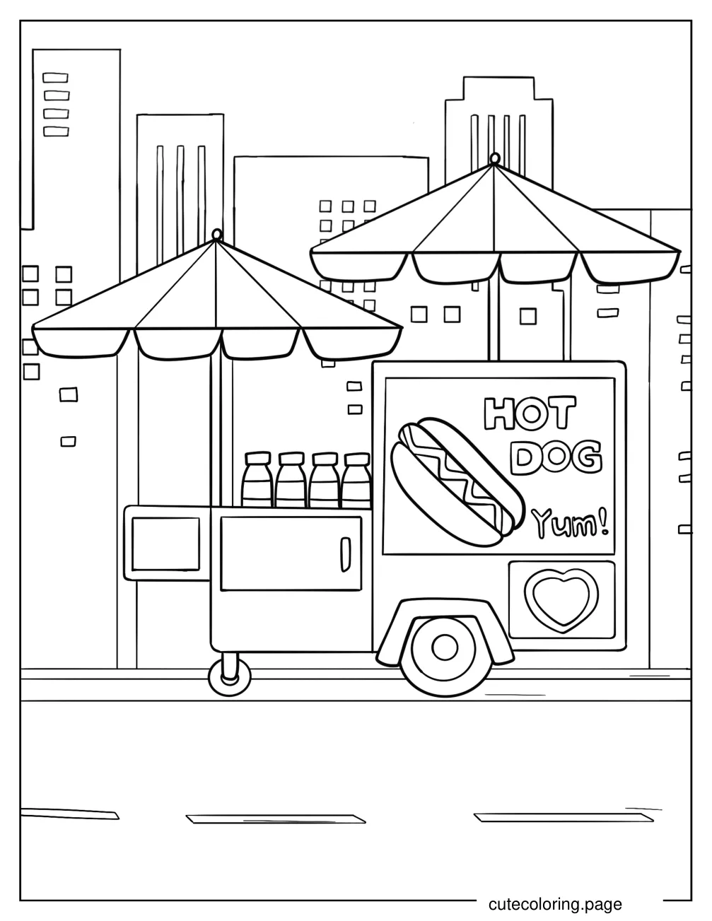 New York Hot Dog Stand Outline Coloring Page coloring page