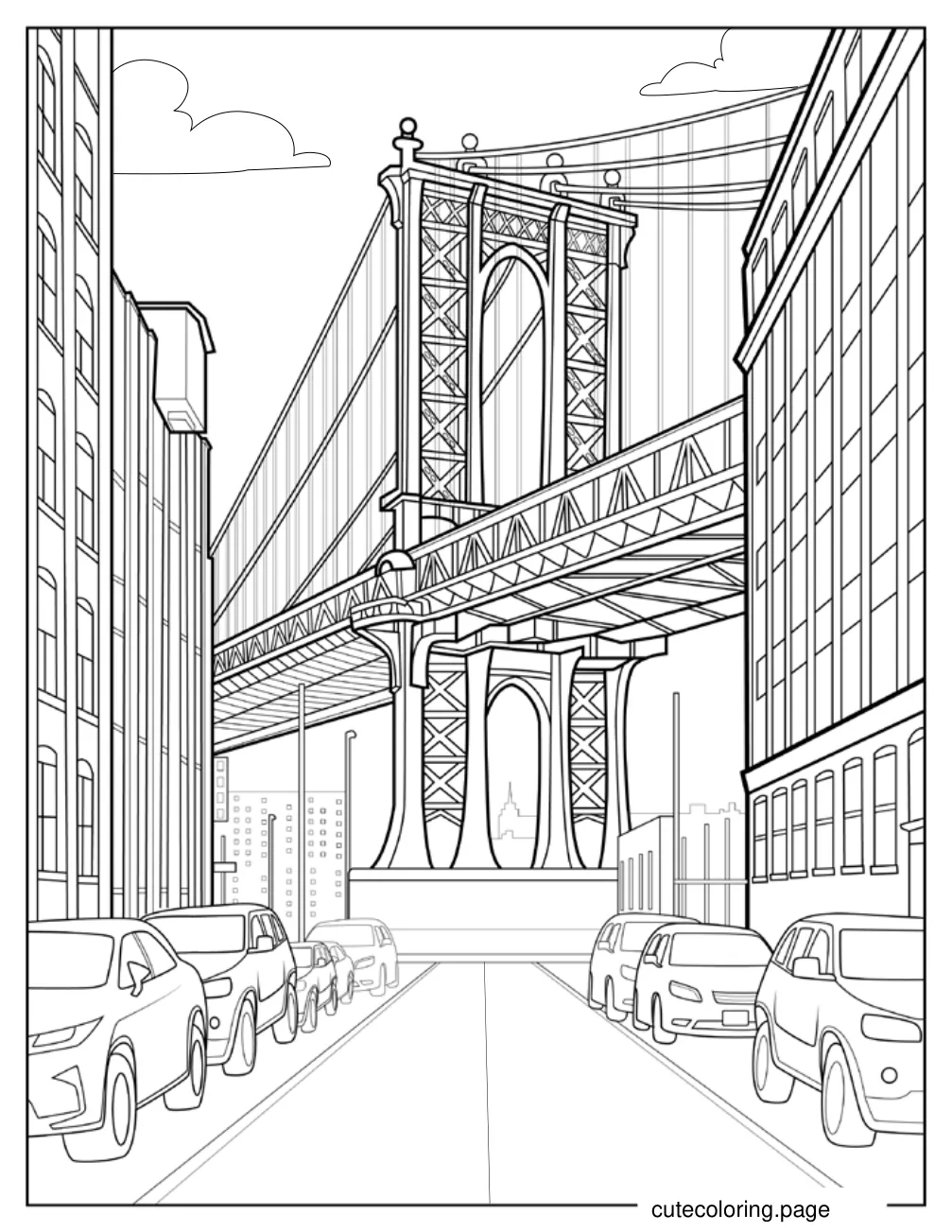 Realistic Manhattan Bridge In New York Coloring Page coloring page