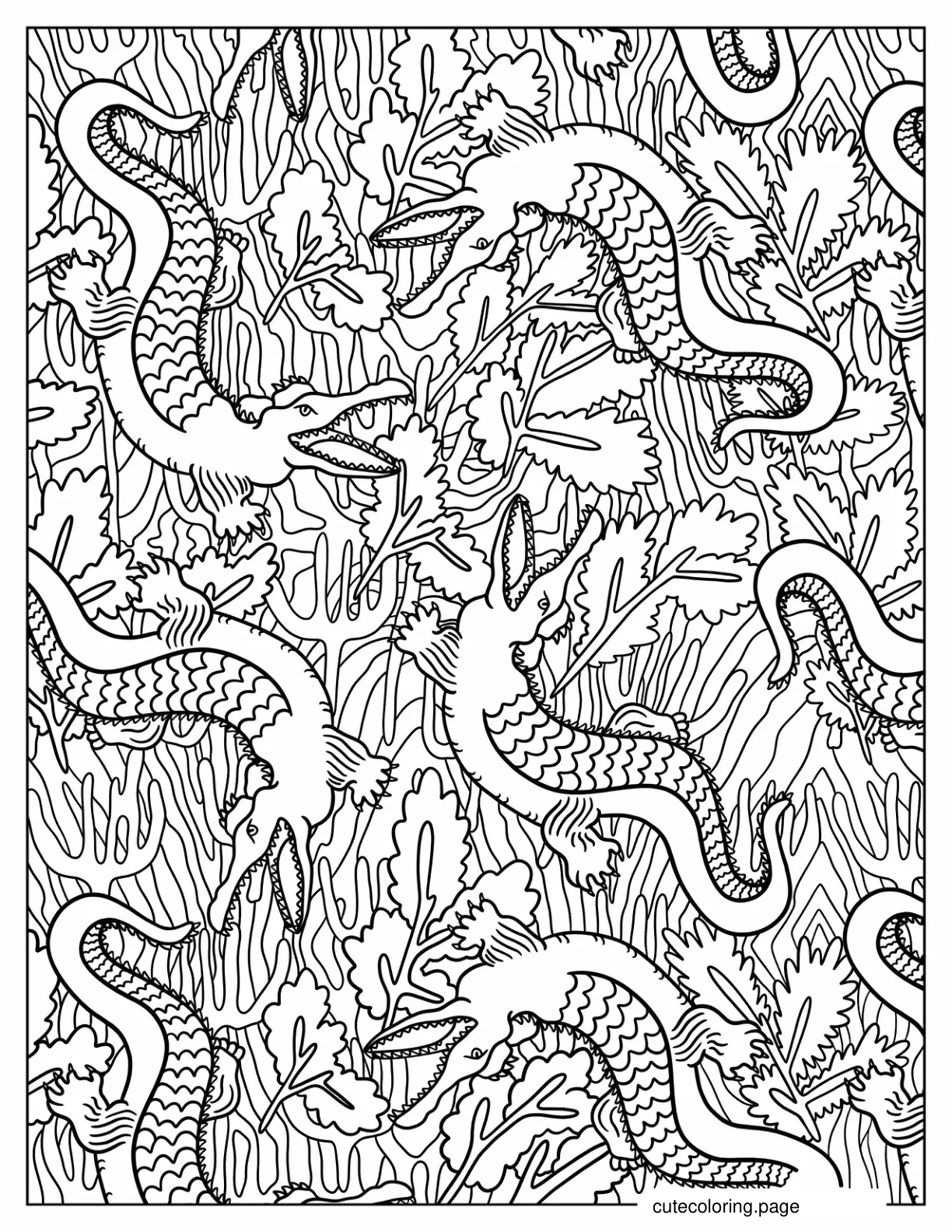 Alligators In Swamp Pattern Coloring Sheet coloring page