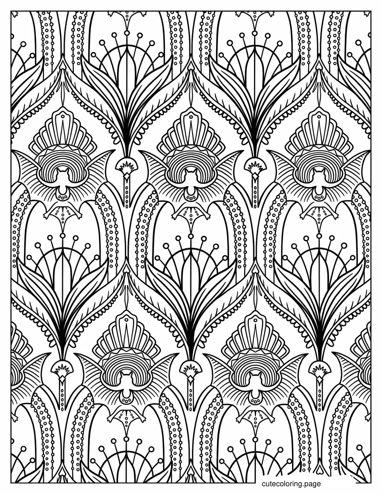 Bats And Crescent Moon Pattern Coloring Page coloring page