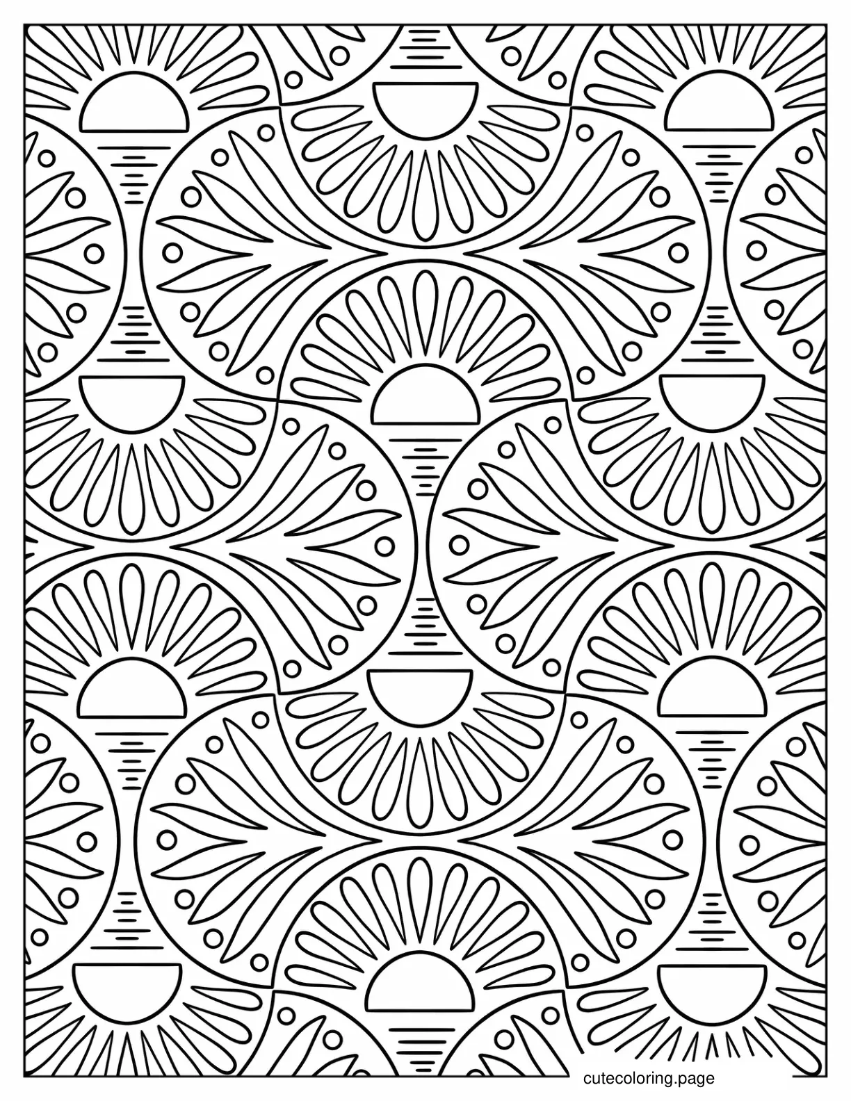 Easy Flower With Circles Repeating Pattern coloring page