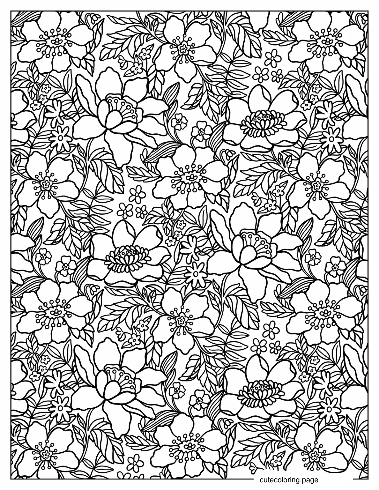 Hibiscus Flowers With Leaves Pattern coloring page