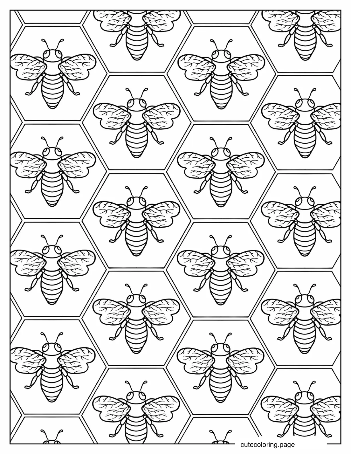 Realistic Bee In Honeycomb Pattern Coloring Page coloring page