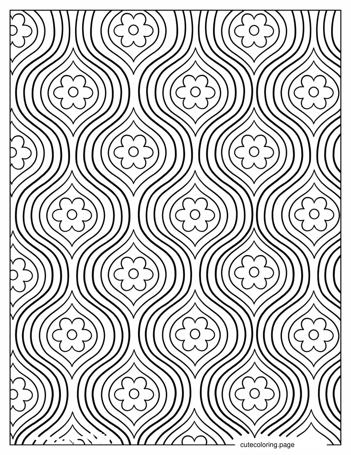 Simple Flowers With Wavy Lines Pattern Coloring Page For Kids coloring page