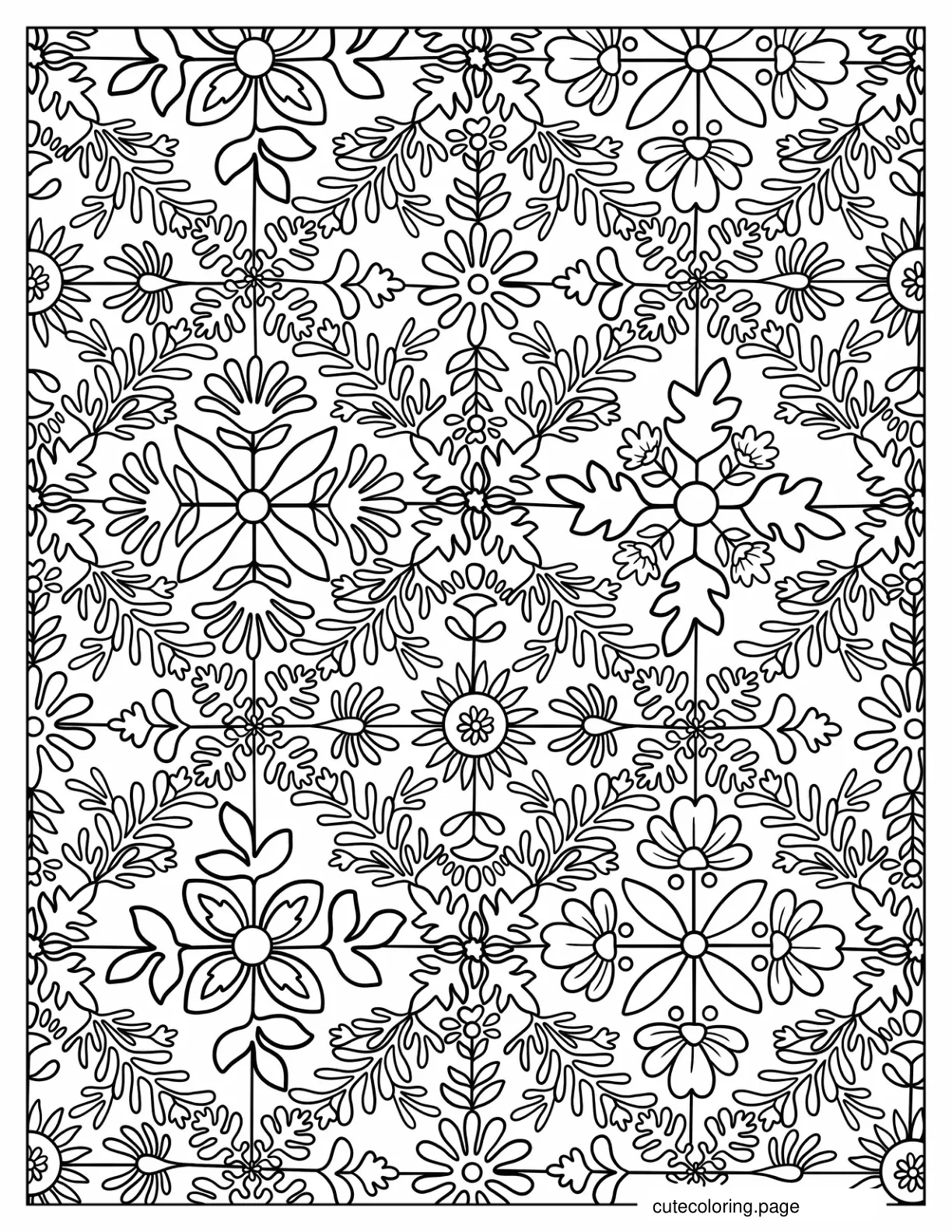 Wildflowers And Leaves In Cross Pattern Coloring Page coloring page