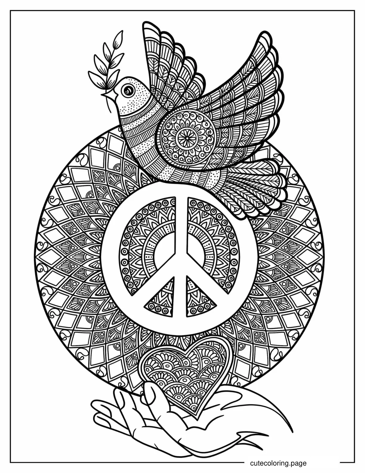 Detailed Peace Mandala Coloring Page coloring page