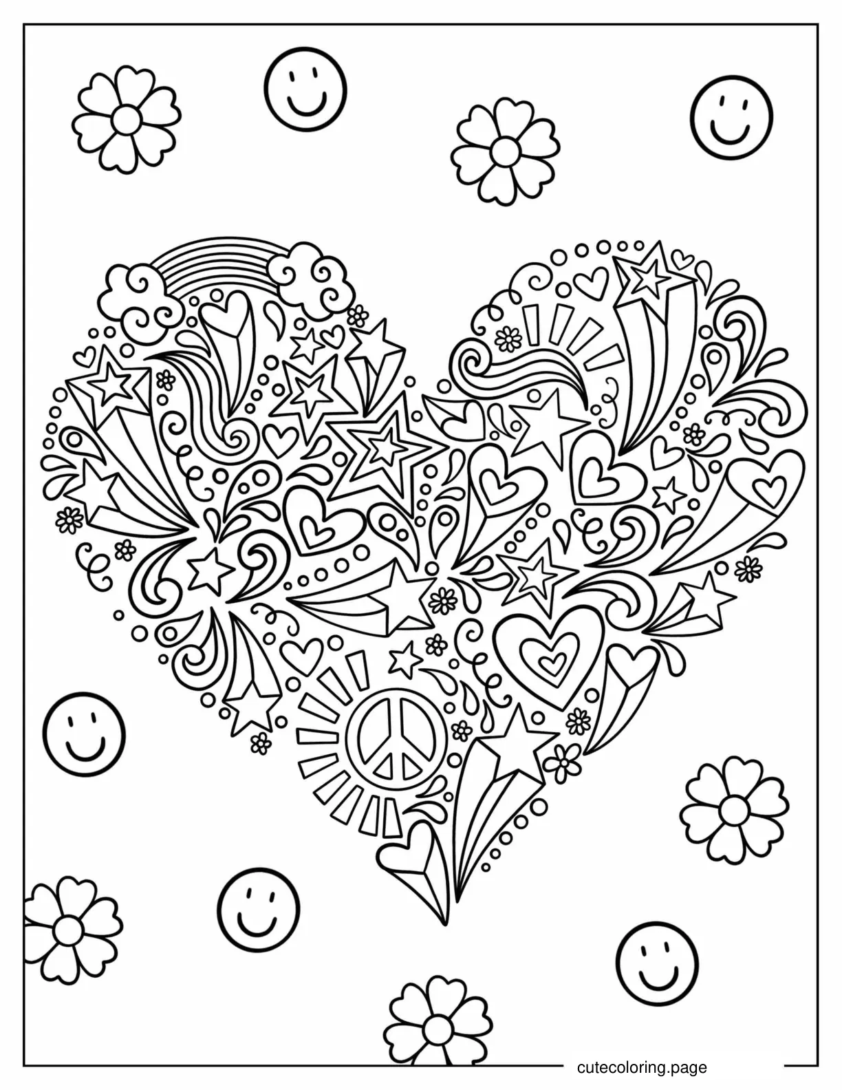 Love Heart With Peace Signs To Color coloring page