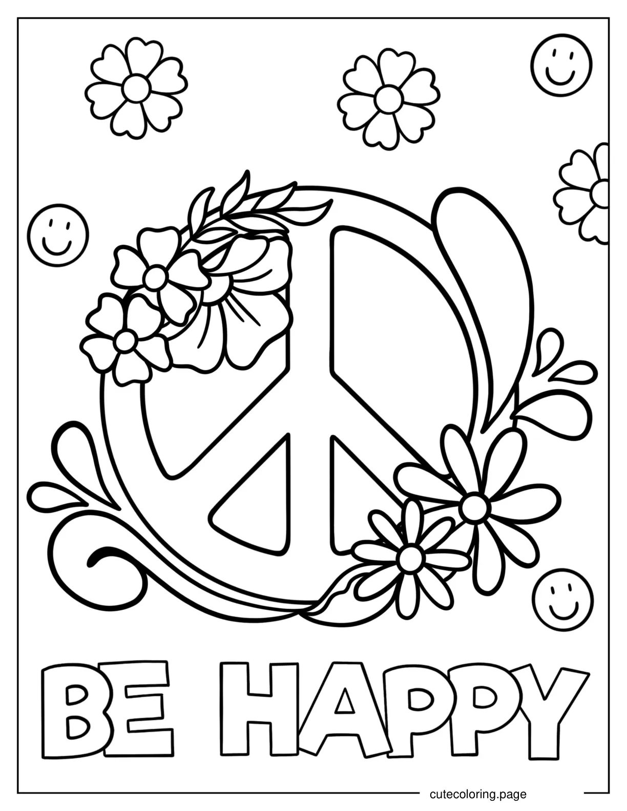 Peace Be Happy Coloring Sheet coloring page