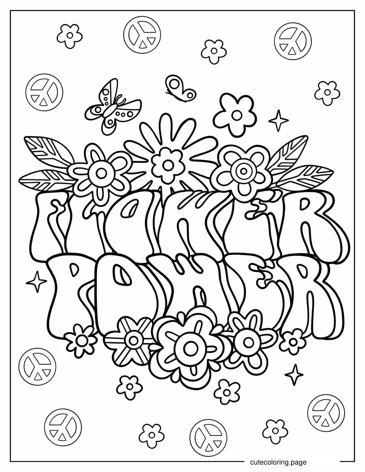 Peace Flower Power Coloring Sheet coloring page