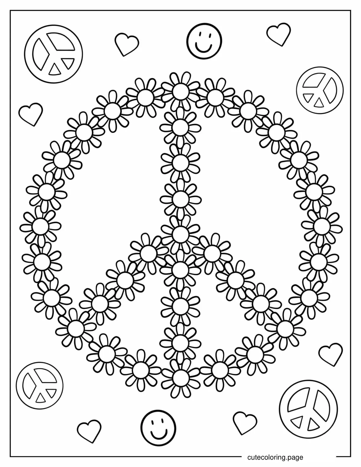 Peace Sign Made Of Daisy Flowers To Color coloring page