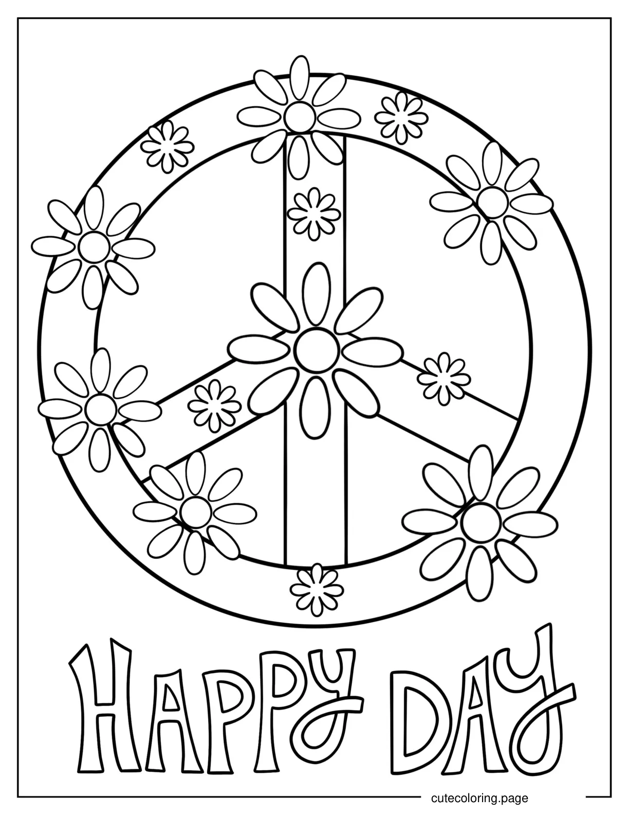 Peace Sign With Flowers coloring page