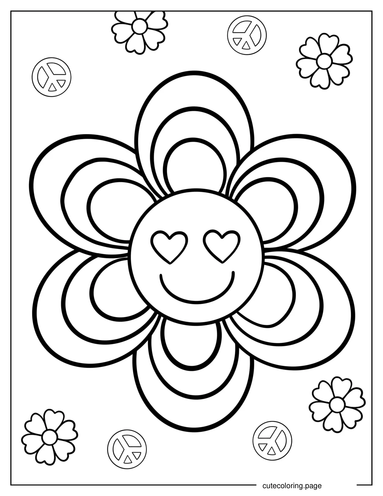 Smiling Face In Peace Flower To Color coloring page