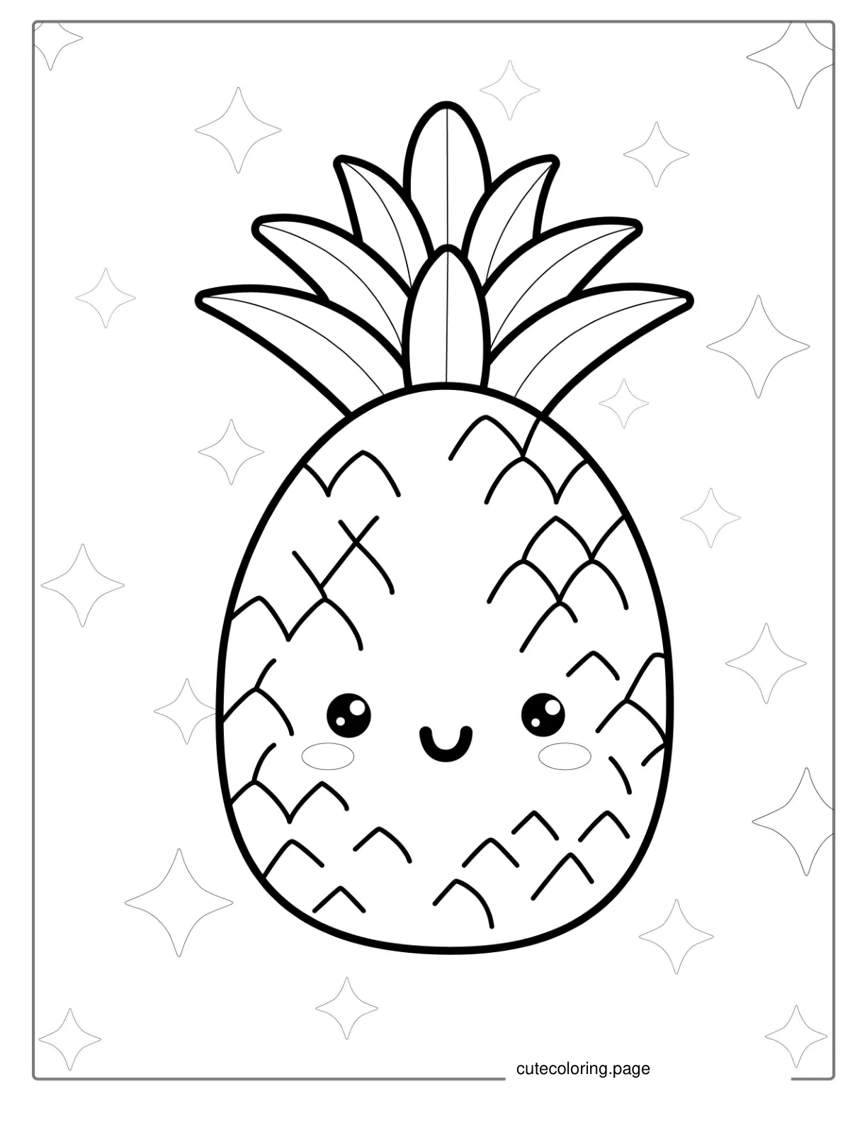 Cute Kawaii Pineapple Coloring For Preschoolers coloring page