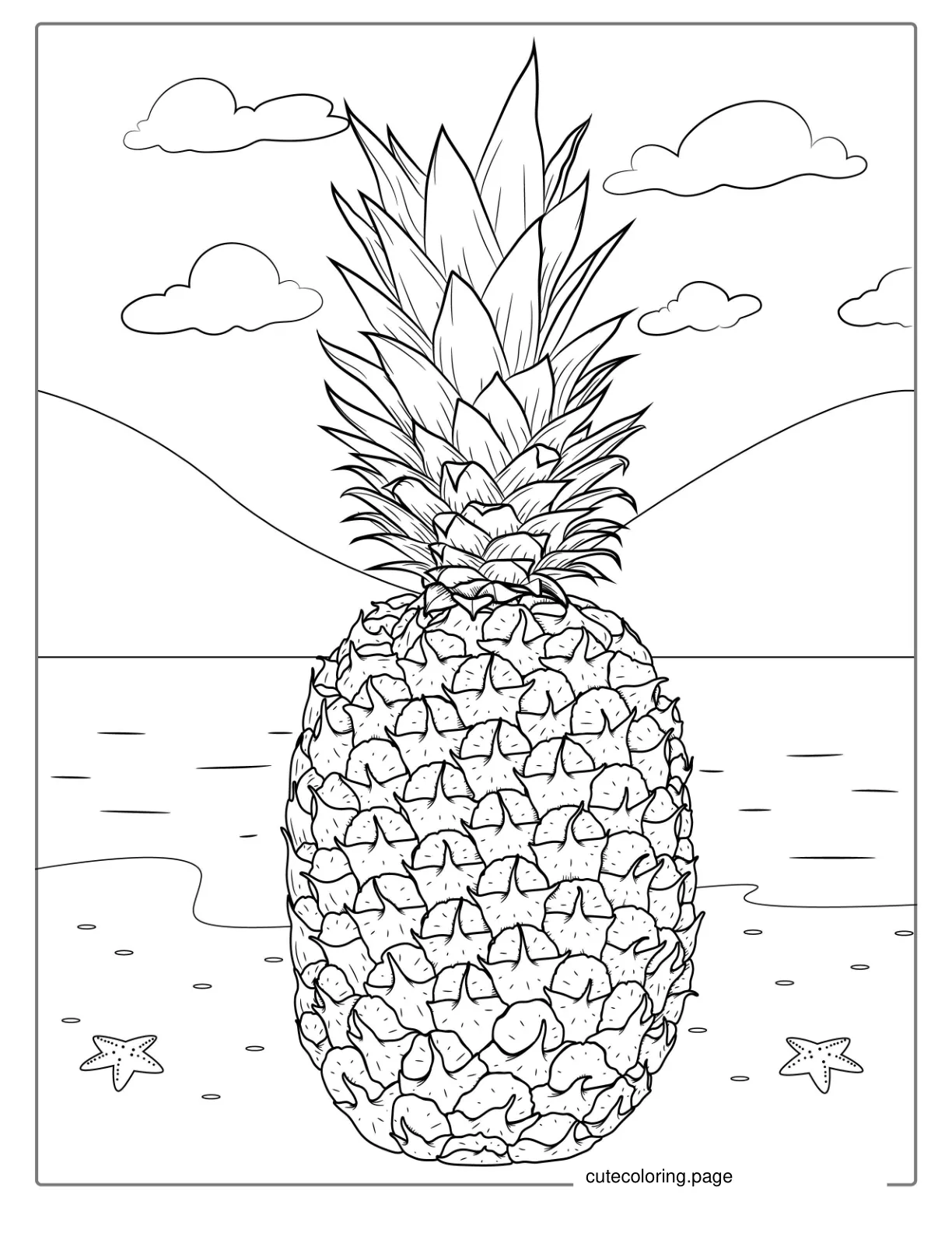 Detailed Pineapple On Beach Coloring Page coloring page