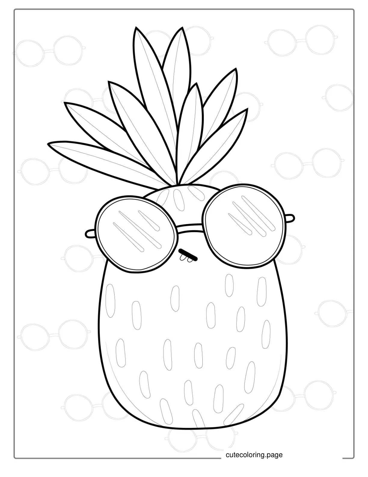 Easy Coloring Page Of Pineapple Wearing Sunglasses coloring page